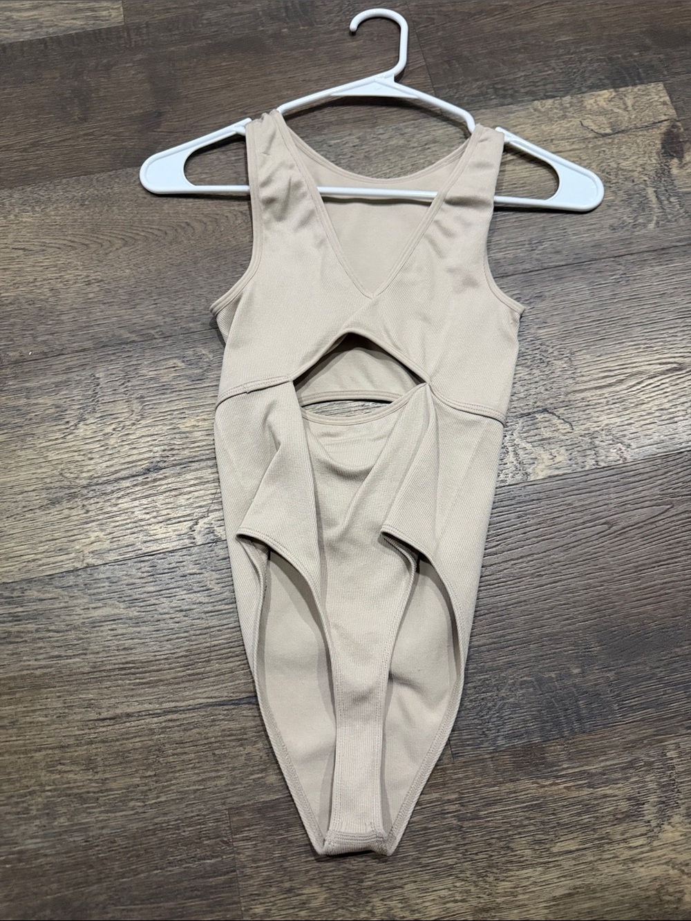 Colsie Beige Cutout Ribbed One-Piece Bodysuit